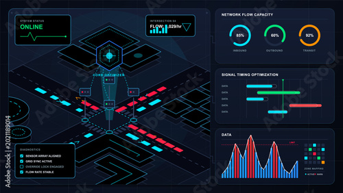 Bild auf Leinwand Network flow capacity dashboard with signal optimization