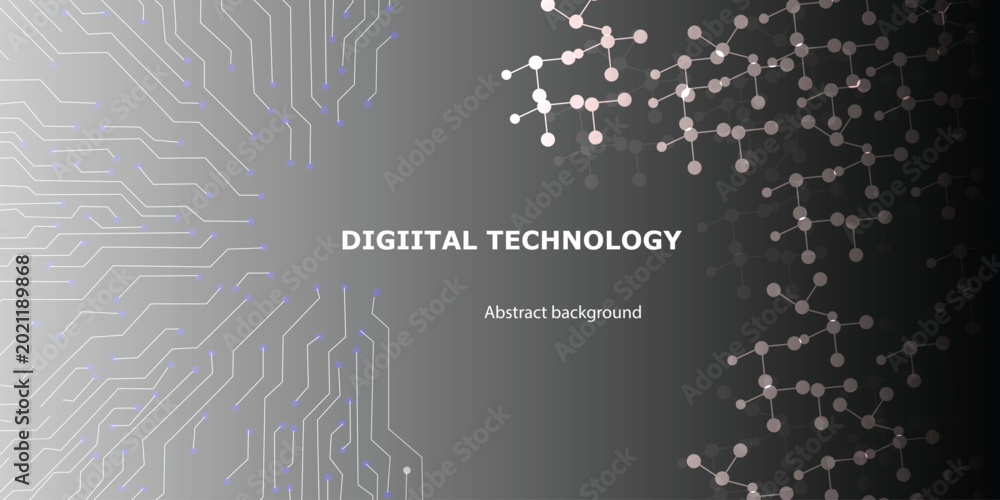Fototapeta premium Digital technology abstract background with AI chip and glowing circuit lines, futuristic innovation and artificial intelligence concept design