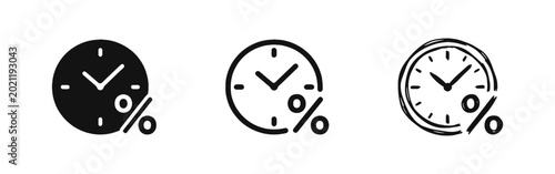 Foto Interest Rate and Time Management Icon Set - Financial Deadline and Tax Percent
