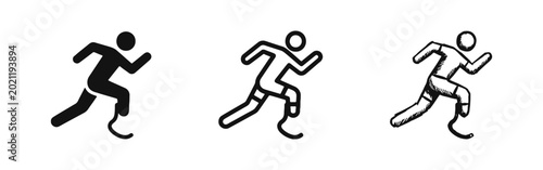 Bild auf Leinwand Para-Athlete Runner with Prosthetic Leg Icon Set - Disability Inclusion and Spor