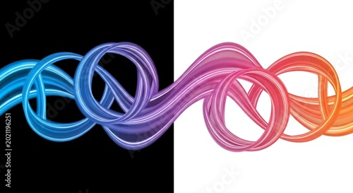 Abstract colorful flowing lines and circular loops on split background with multi colored abstract colorful gradient background composition wallpaper creative presentation