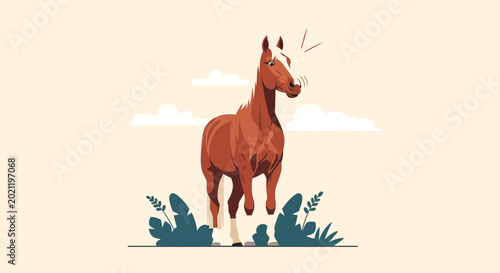 Foto Brown horse standing in a field.