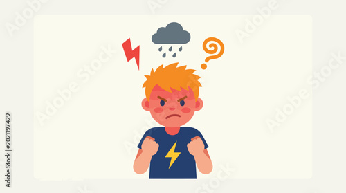 Foto cartoon boy experiencing emotional turmoil.