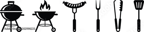 Schilderij op canvas Barbecue icon set concept showing black silhouette grilling tools sausage fork t