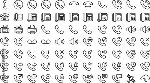 Fotografie Large set of eighty communication line icons featuring vintage telephones office