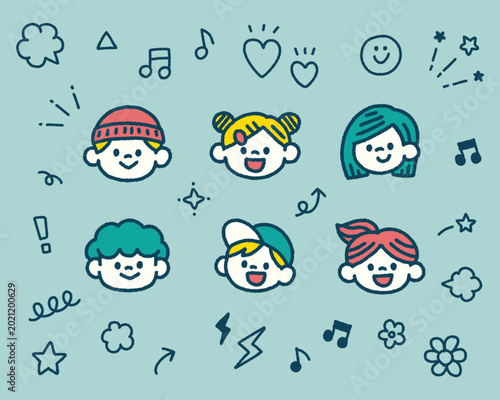 Photos 子供 かわいい 顔アイコン イラストセット 手描き シンプル