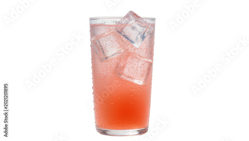 Bild auf Leinwand Tall glass of pink grapefruit soda with ice cubes, isolated on transparent backg