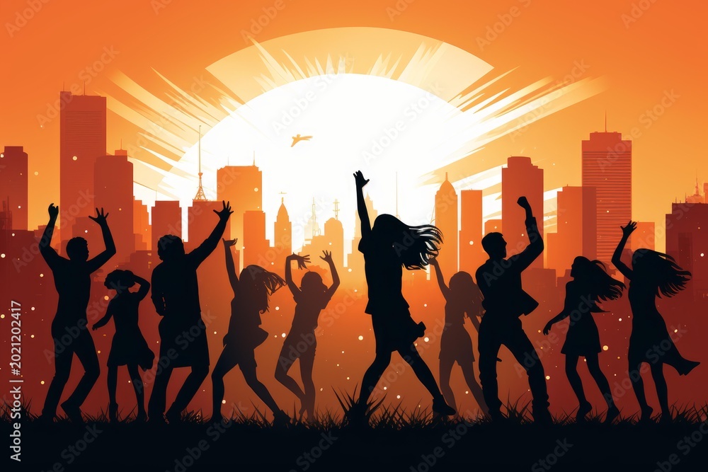 Fototapeta premium Youth dancing at an urban sunset party