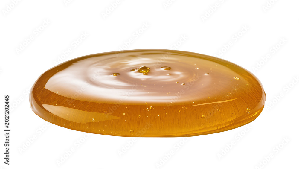 Αυτοκόλλητο Golden viscous honey puddle with ripples, isolated on transparent background