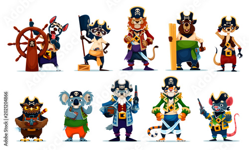 Fotografie Cartoon animal pirate or corsair sailor vector characters