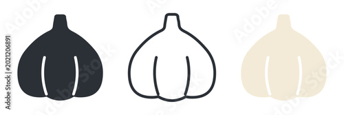 Foto にんにくの白黒線画カラーアイコンセットイラスト素材