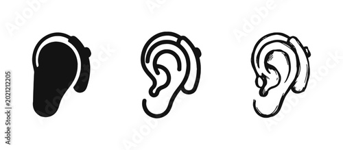 Quadro su tela Audiology and Healthcare Icons Human Ear with Hearing Aid Device