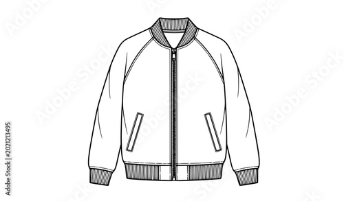 Cuadro en lienzo Minimal bomber jacket outline vector illustration isolated on white background
