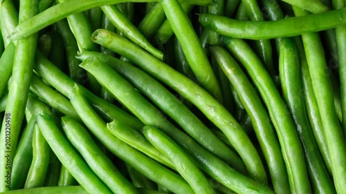 Raw organic green beans pattern top view