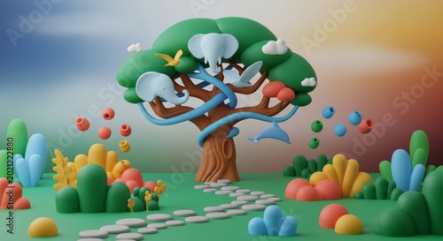 Whimsical 3D illustration for World Wildlife Day with cartoon animals