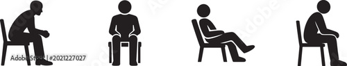 Photos Sitting person icon set with chair posture symbols for waiting, resting, and seating concepts
