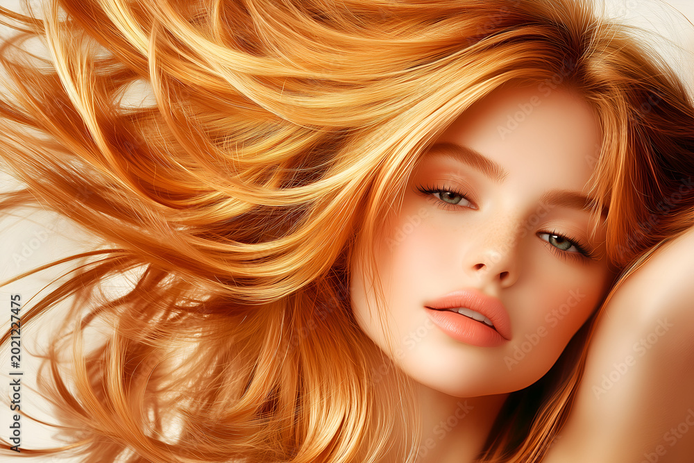 Naklejka premium Beauty portrait of a young caucasian woman with long flowing blonde hair