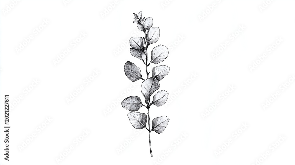Obraz premium Hand drawn monochrome sketch of an elegant eucalyptus branch isolated on white