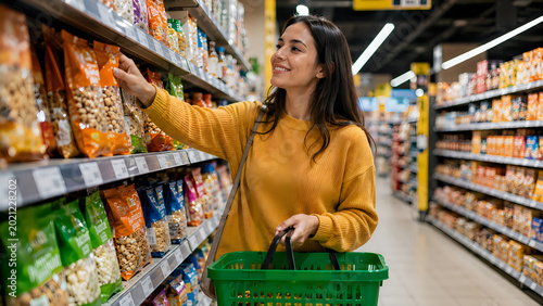Woman shopping snacks aisle