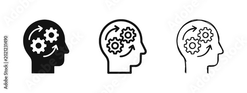 Fotografía Critical Thinking and Brain Process Cogwheel Icon Set