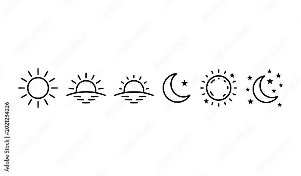 Fototapeta premium Sun Moon Icons Set Day Night Light Mode Weather Vector Collection