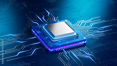 Cuadro en lienzo Central Computer Processor CPU, Quantum computer, data processing concept - 3d i