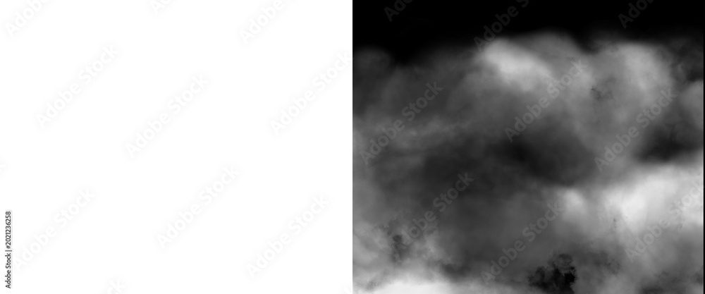 Naklejka premium Dramatic black and white smoke texture, thick swirling steam on dark background, ethereal fog and mist clouds for creative overlays