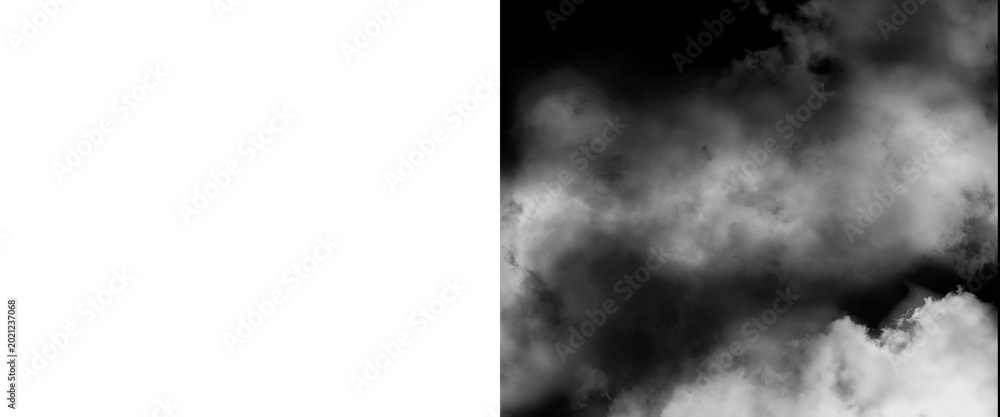 Naklejka premium Atmospheric white smoke on black background, ethereal fog and mist texture, dramatic steam clouds for overlay and compositing effects