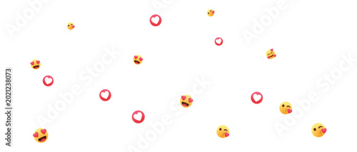 Photos Floating social media love reaction emojis and red heart icons for streaming or