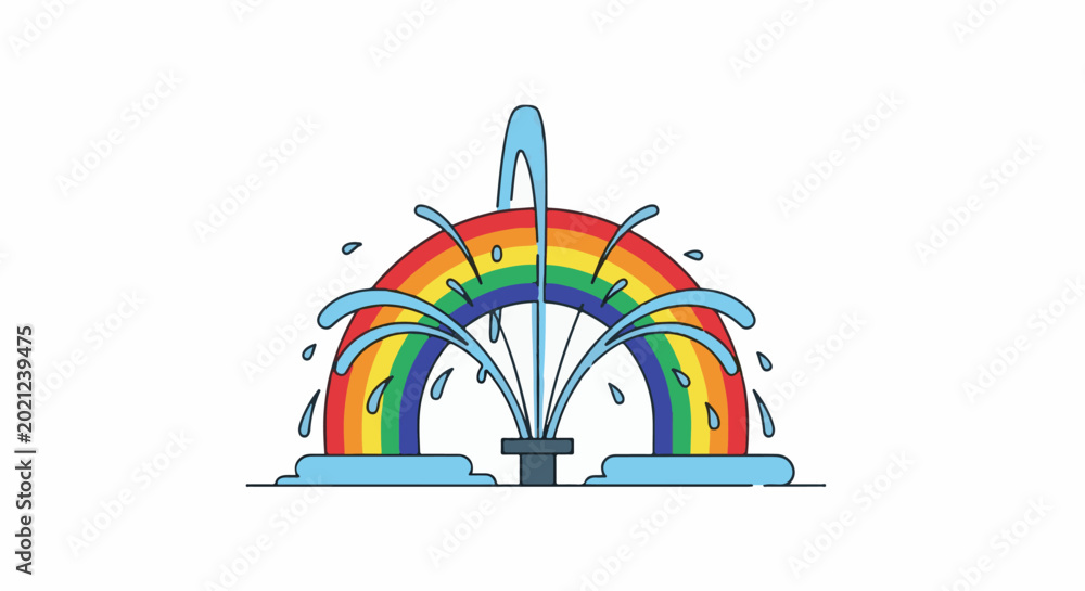 Fototapeta premium Vibrant rainbow arc forms a fountain's spray against a white background