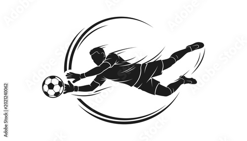 Bild auf Leinwand Soccer goalkeeper diving to save the ball vector silhouette illustration