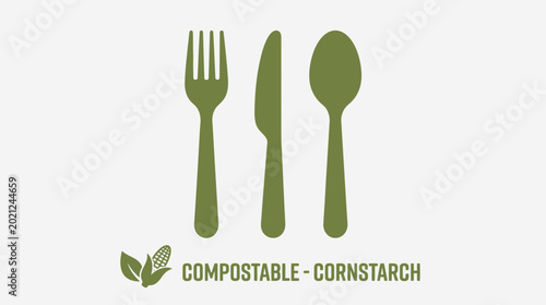Fotografía Compostable Cutlery Set Made of Cornstarch