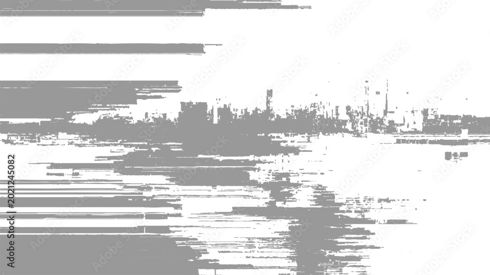 Fototapeta premium Glitchy digital distortion effect with horizontal lines and pixelation on white background