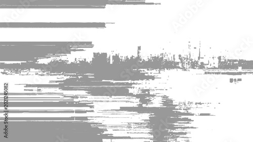 Schilderij op canvas Glitchy digital distortion effect with horizontal lines and pixelation on white