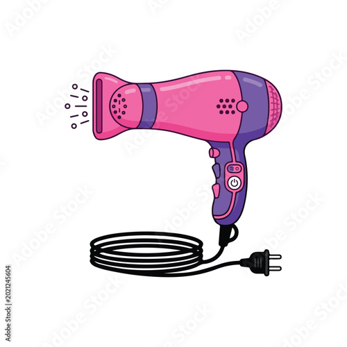 Modern Pink Hair Dryer Icon with Cord