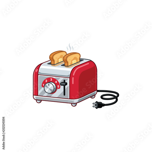 Cute Red Retro Bread Toaster Vector Illustration