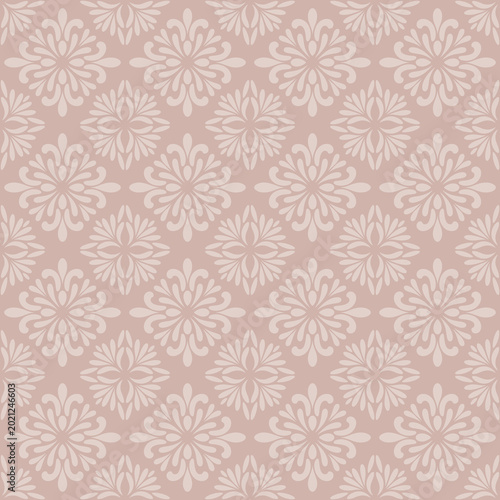 Vintage dusty rose damask floral pattern with a repetitive vintage dusty rose damask ornament in a classic tile style. Vector for packaging, fabric and decorative.






















