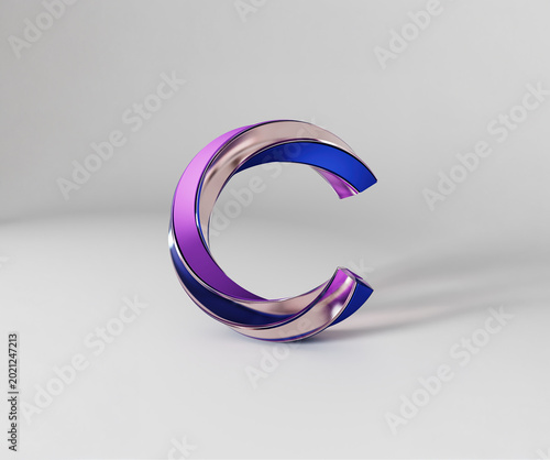 Glossy 3D letter C logo mark. Purple blue metallic gradient, abstract alphabet monogram symbol. Tech branding, app icon, creative identity, futuristic business design. Modern digital product visuals