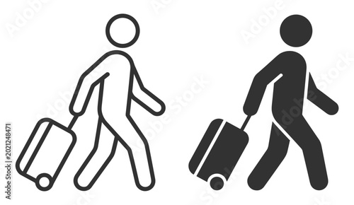 Vászonkép travelers with rolling luggage icons vector illustration on transparent backgrou