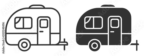 Fotografie travel trailer camper outline and solid icons on transparent background