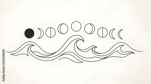 Moon phases and ocean waves art