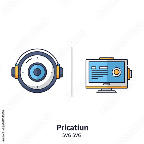 Online Music and Computing Concept: Headphones and Screen Icons