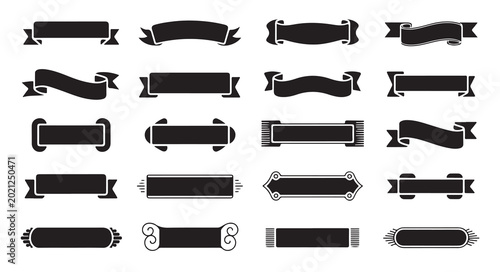 Set of decorative ribbon banners and geometric frames for text boxes and labels design.