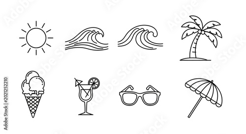 Foto Summer Day Illustration: A charming assortment of summer symbols and icons, a si