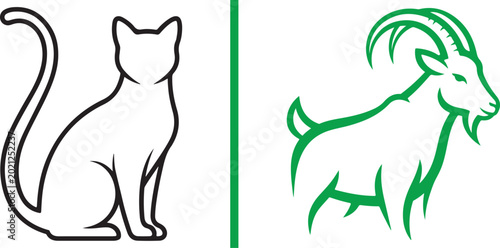 Obraz na płótnie Minimalist vector icons of a cat and a goat