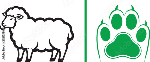 Foto Sheep and predator paw print vector illustration