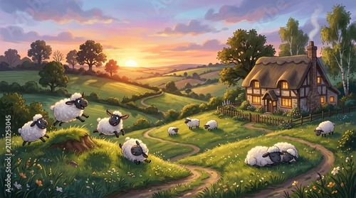 landscape with sheep's 