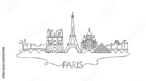 Paris Skyline Silhouette: Iconic Landmarks in a Single Line Drawing