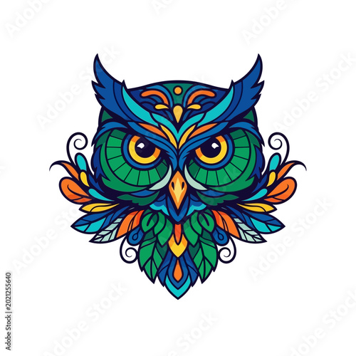 Colorful Owl Illustration on White Background