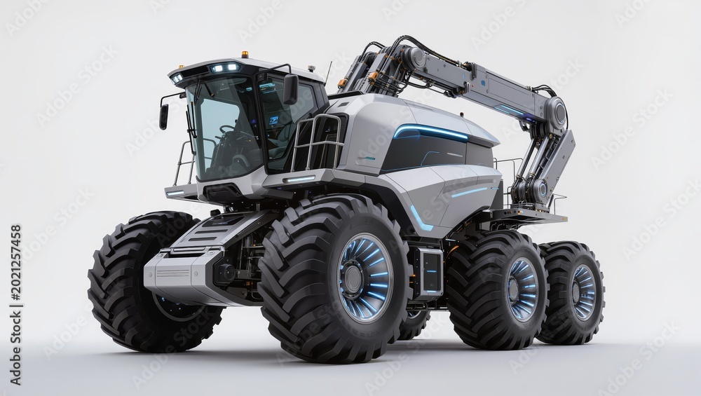 Fototapeta premium Futuristic Agricultural Vehicle Isolated on White Background